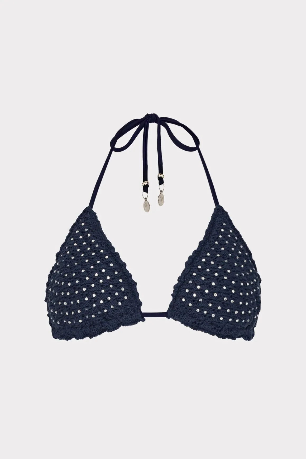 MILLY Jumpsuits & Rompers-Glimmer Crochet Bikini Top With Crystal Applique Navy
