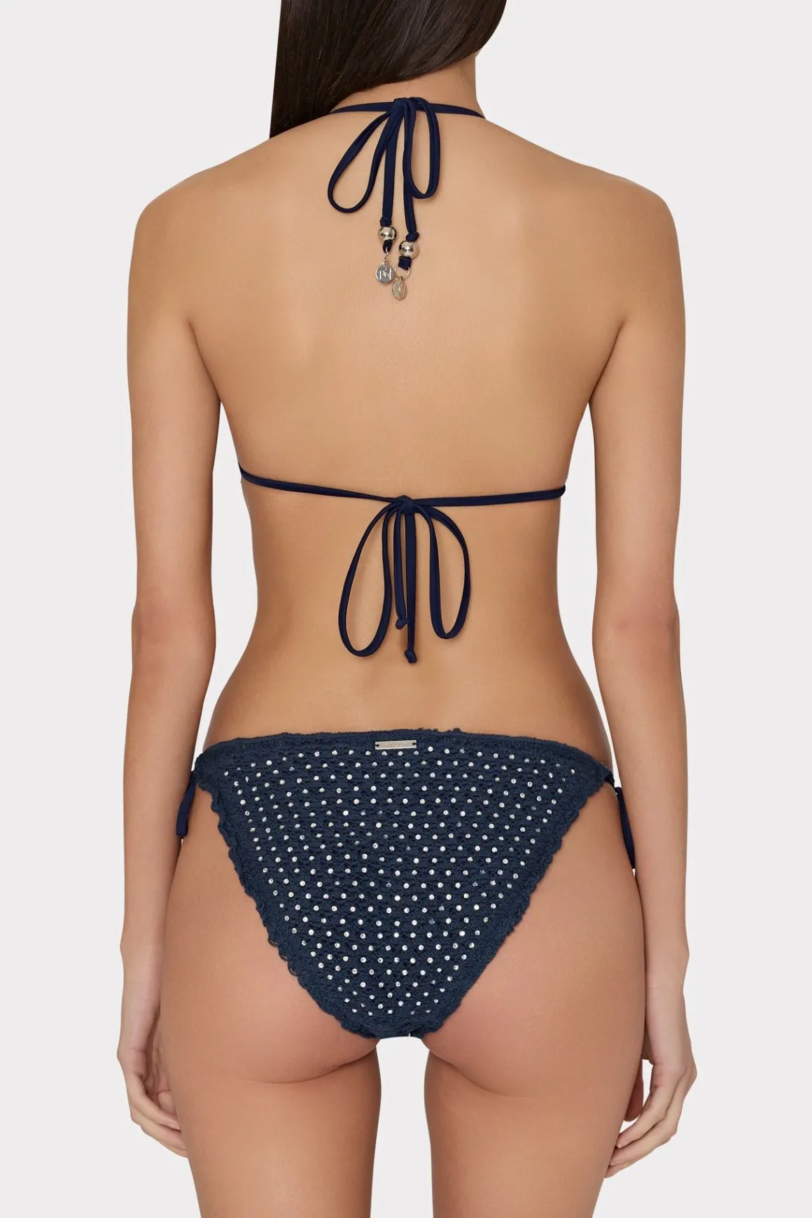 MILLY Jumpsuits & Rompers-Glimmer Crochet Bikini Top With Crystal Applique Navy
