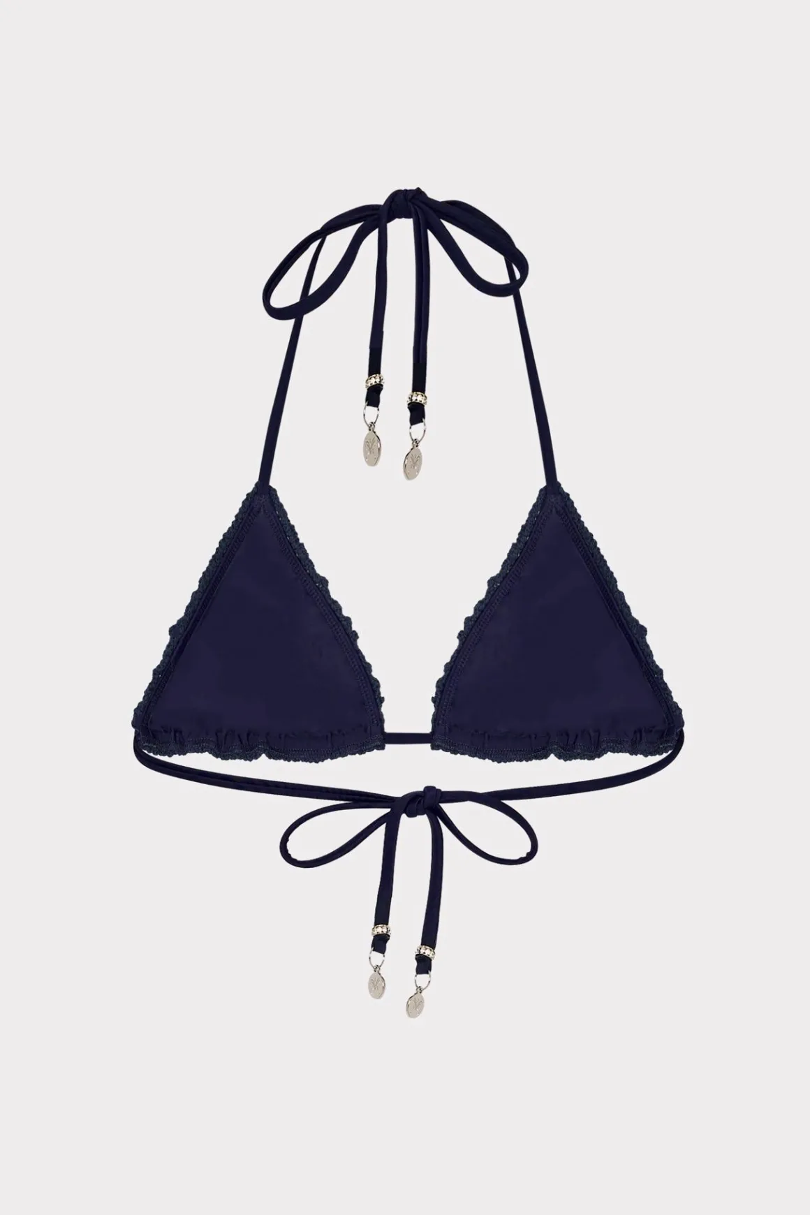 MILLY Jumpsuits & Rompers-Glimmer Crochet Bikini Top With Crystal Applique Navy