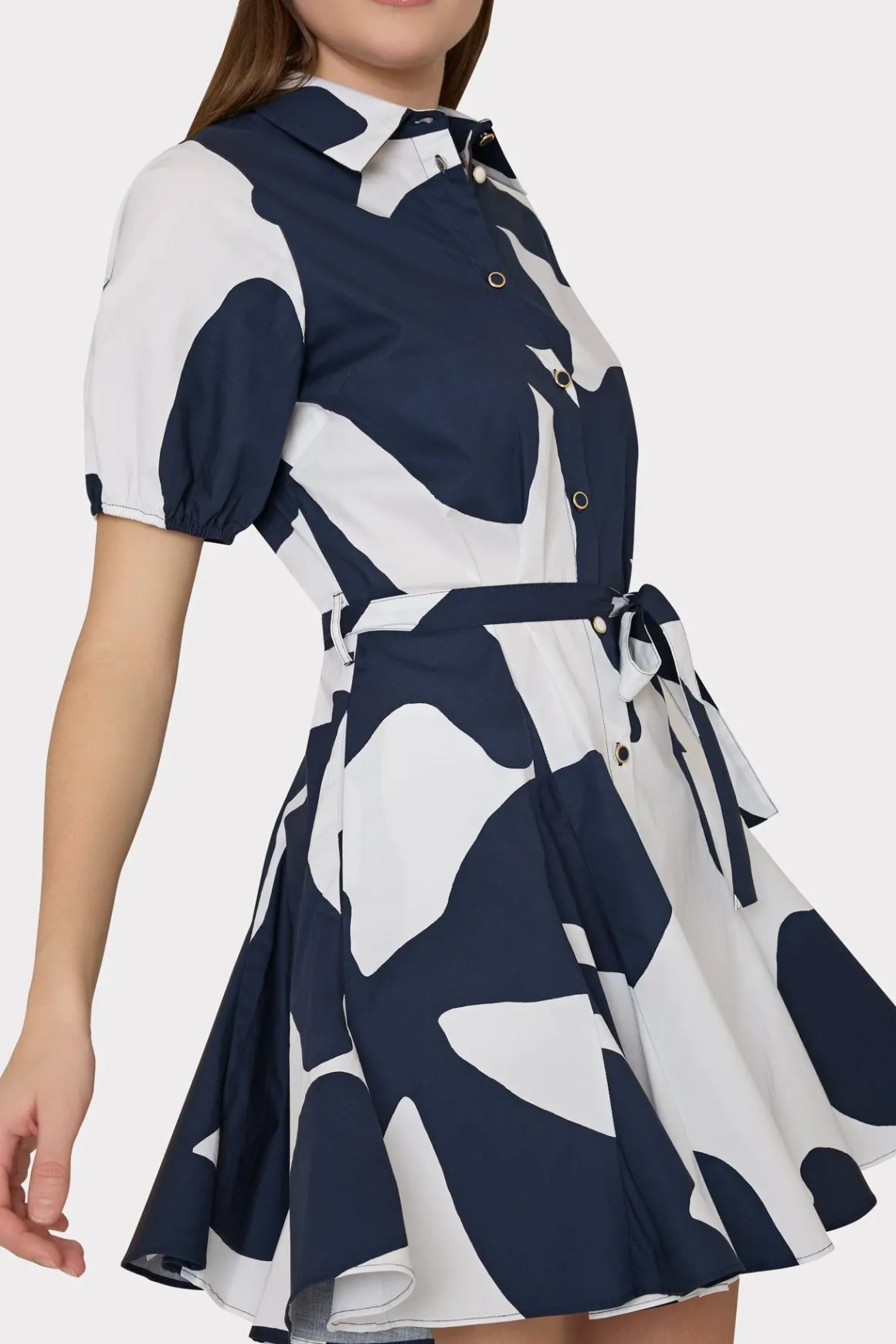 MILLY Mini Dresses-Grand Foliage Poplin Dress Navy/White