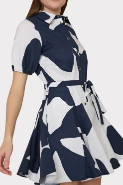 MILLY Day Dresses-Grand Foliage Poplin Dress Navy/White