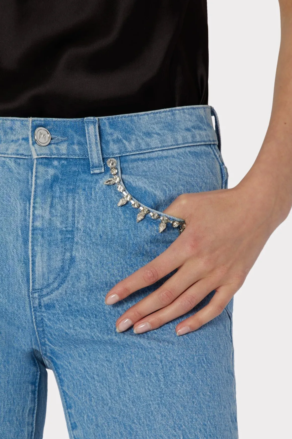 MILLY Denim-Hali Crystal Embellished Jeans Light Wash