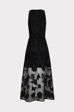 MILLY Evening Gowns-Hannah 3D Butterfly Embroidery Dress Black