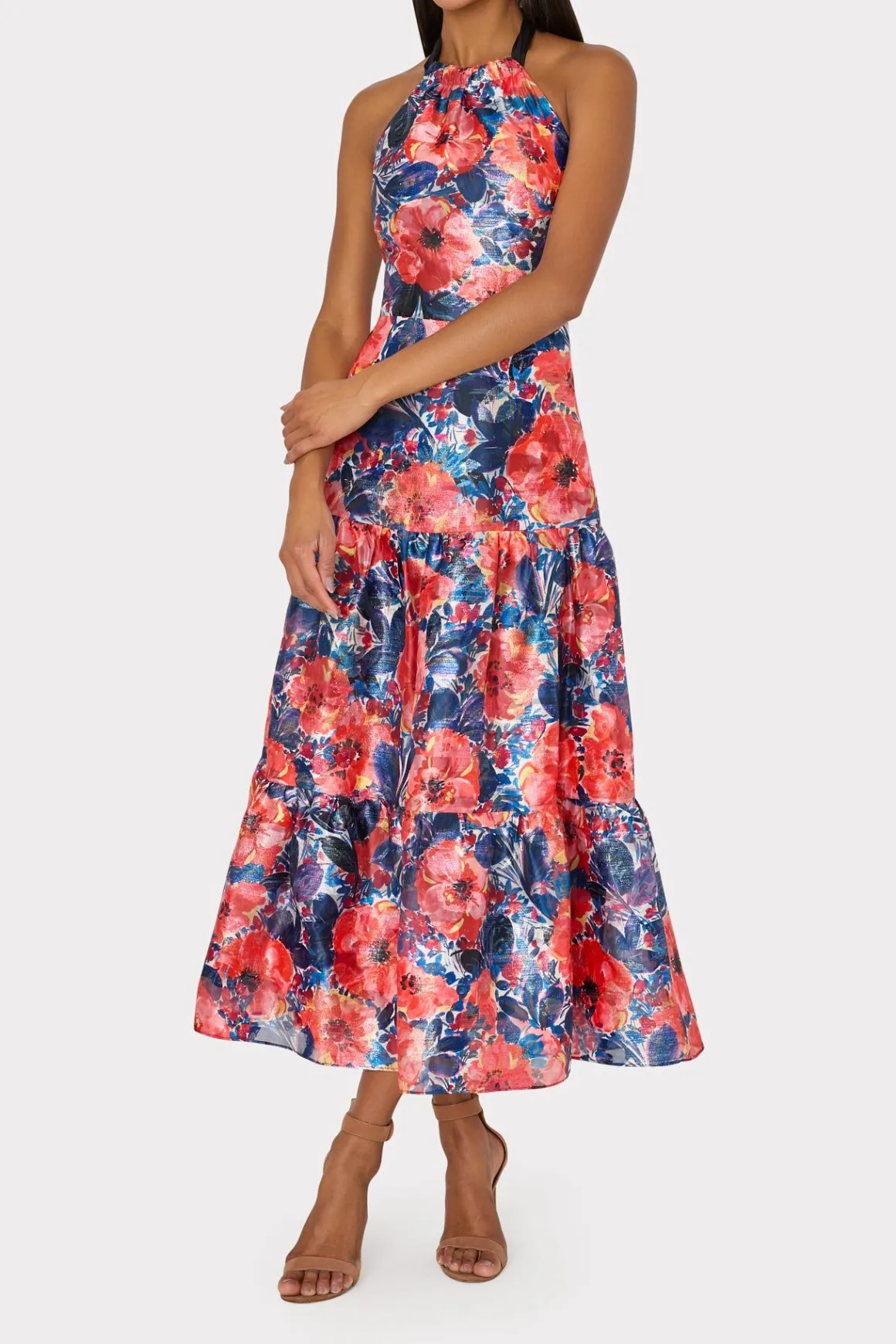 MILLY Guest Of Dresses-Hayden Watercolor Poppy Jacquard Dress Red Multi