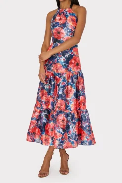 MILLY Jumpsuits & Rompers-Hayden Watercolor Poppy Jacquard Dress Red Multi