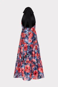 MILLY Jumpsuits & Rompers-Hayden Watercolor Poppy Jacquard Dress Red Multi