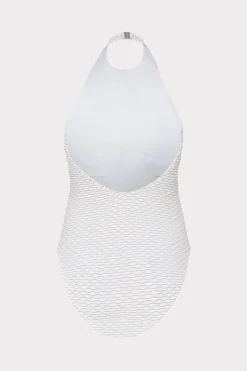 MILLY One Piece Swimsuits-Jackie Textured Waves Halter One Piece White