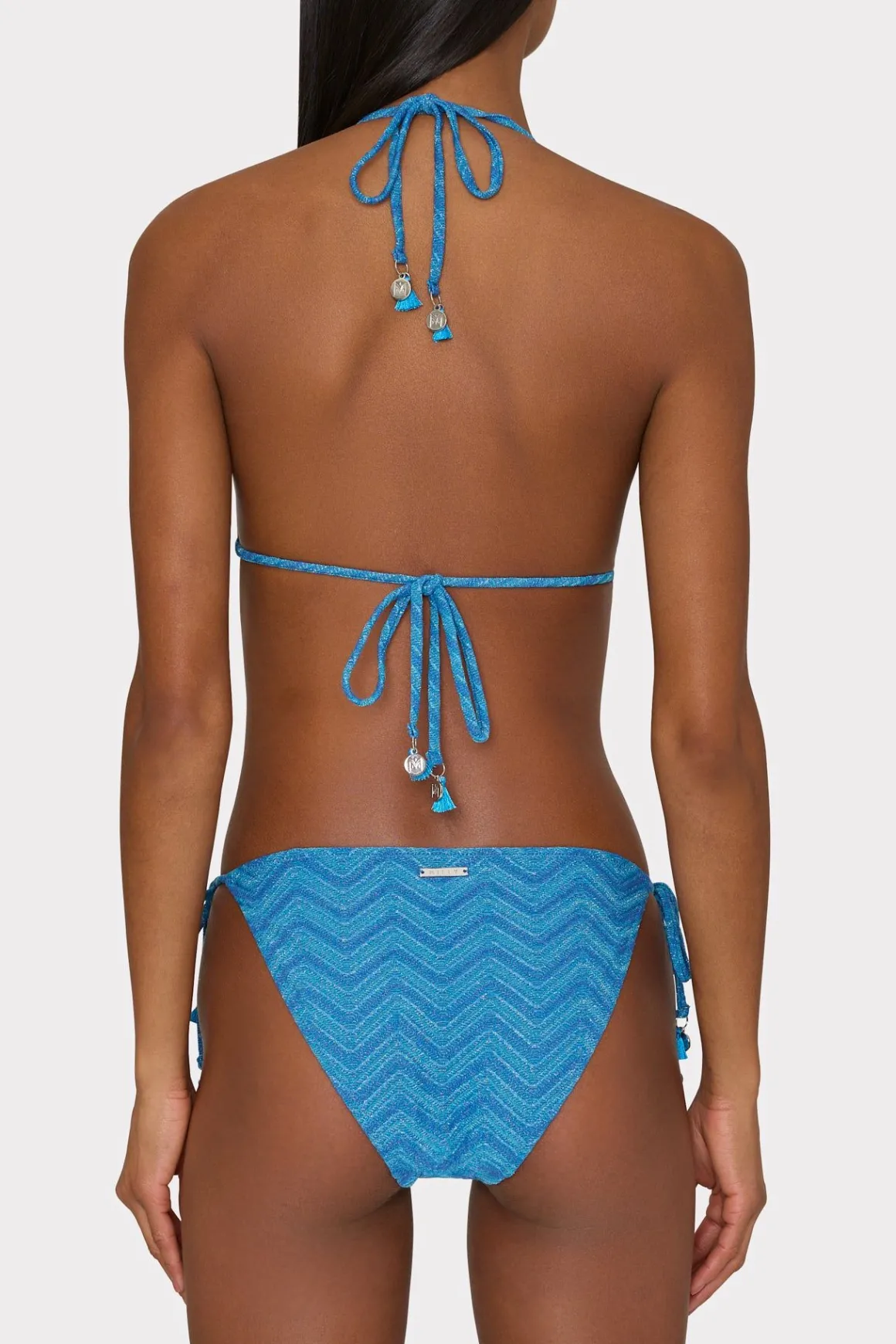 MILLY Jumpsuits & Rompers-Jacquard String Bikini Bottom Blue Multi