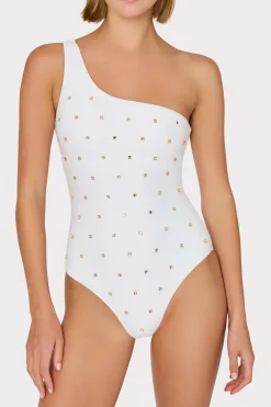 MILLY One Piece Swimsuits-Joni Diamond Heat Set One Shoulder One Piece White