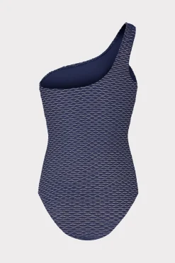MILLY Jumpsuits & Rompers-Joni Textured Waves One Shoulder One Piece Navy