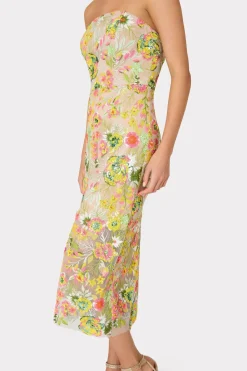 MILLY Jumpsuits & Rompers-Kait Botanical Petals Sequins Dress Green Multi