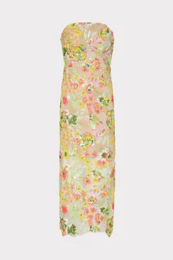 MILLY Evening Gowns-Kait Botanical Petals Sequins Dress Green Multi