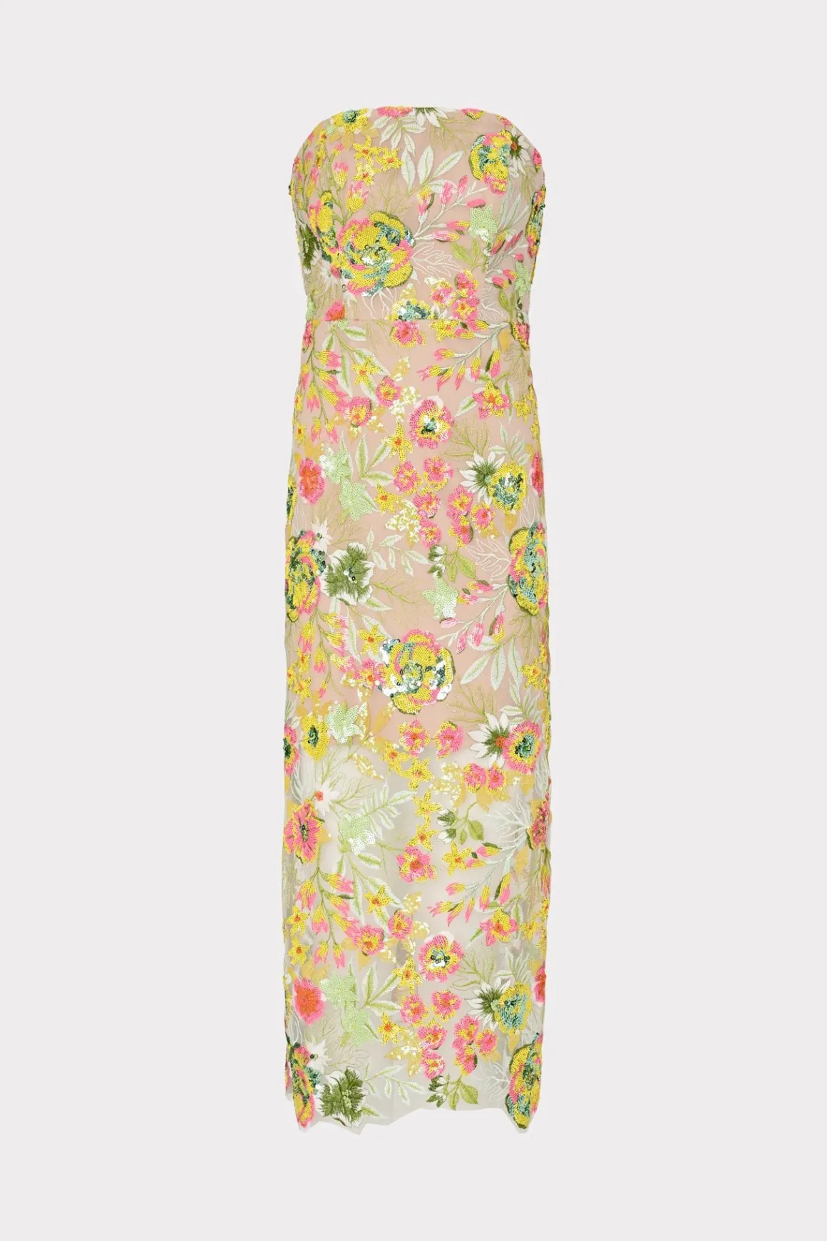 MILLY Evening Gowns-Kait Botanical Petals Sequins Dress Green Multi