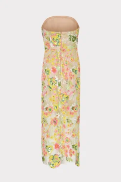 MILLY Evening Gowns-Kait Botanical Petals Sequins Dress Green Multi