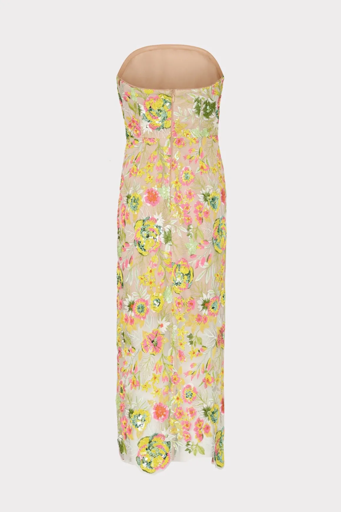 MILLY Evening Gowns-Kait Botanical Petals Sequins Dress Green Multi