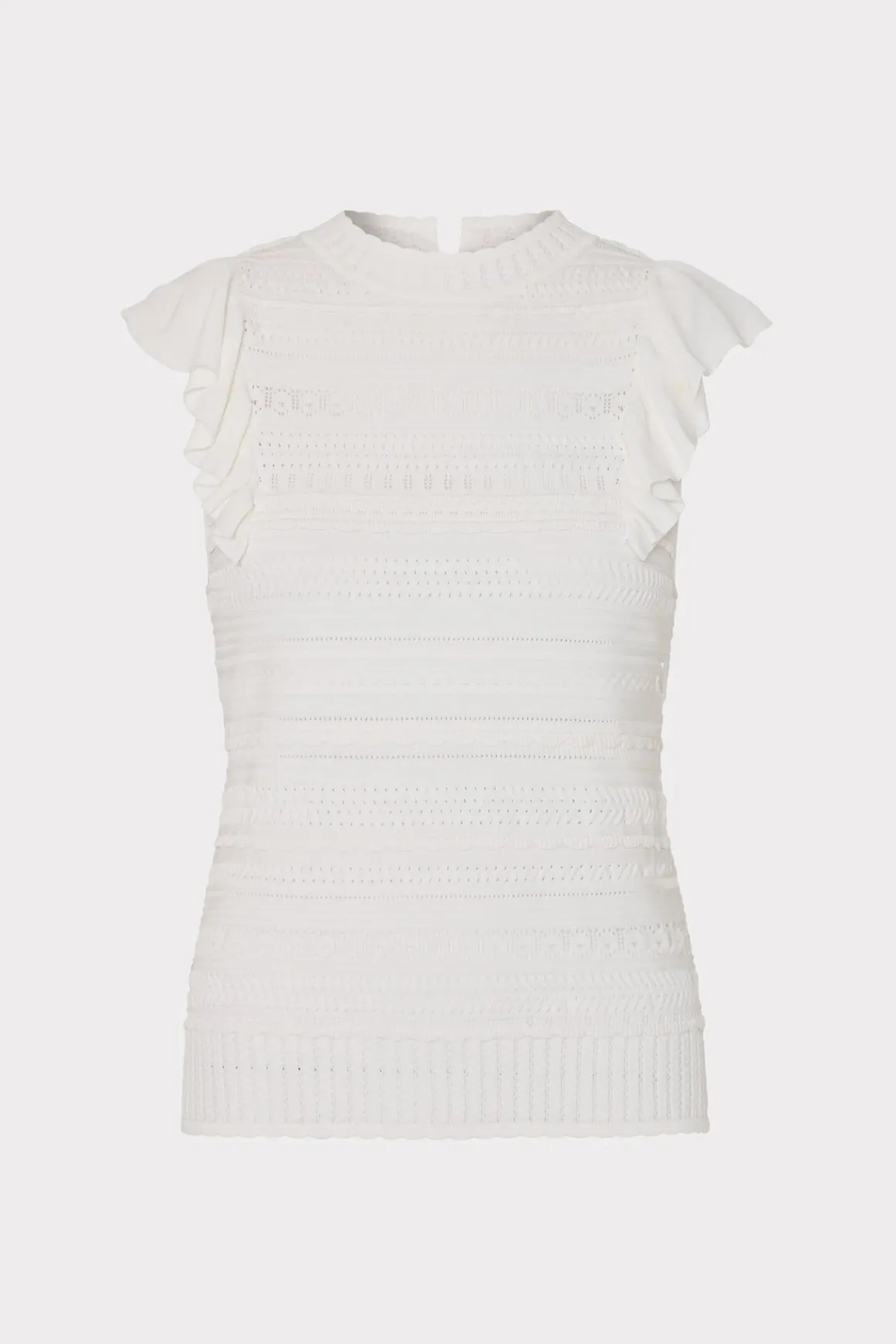 MILLY Sweaters & Knits-Knit Pointelle Flutter Sleeve Top Ecru