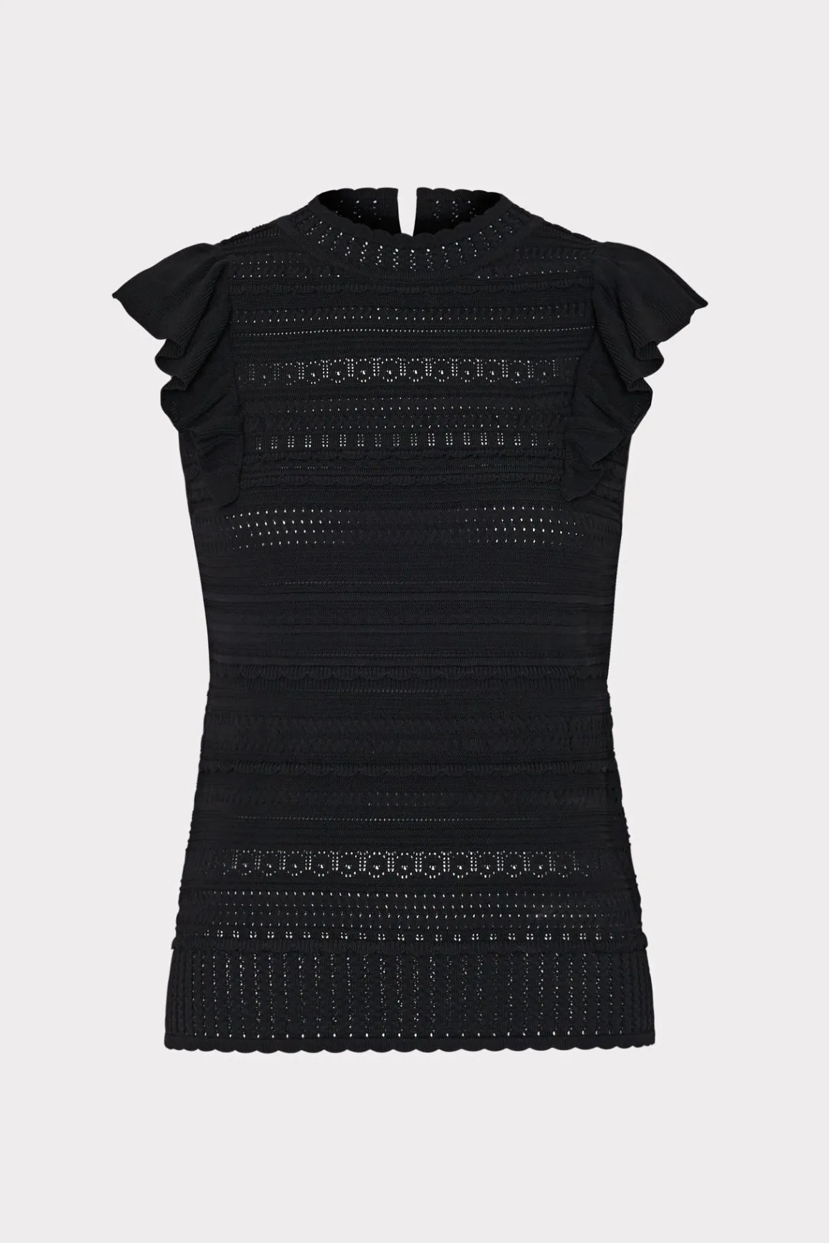 MILLY Jumpsuits & Rompers-Knit Pointelle Flutter Sleeve Top Black
