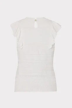 MILLY Jumpsuits & Rompers-Knit Pointelle Flutter Sleeve Top Ecru