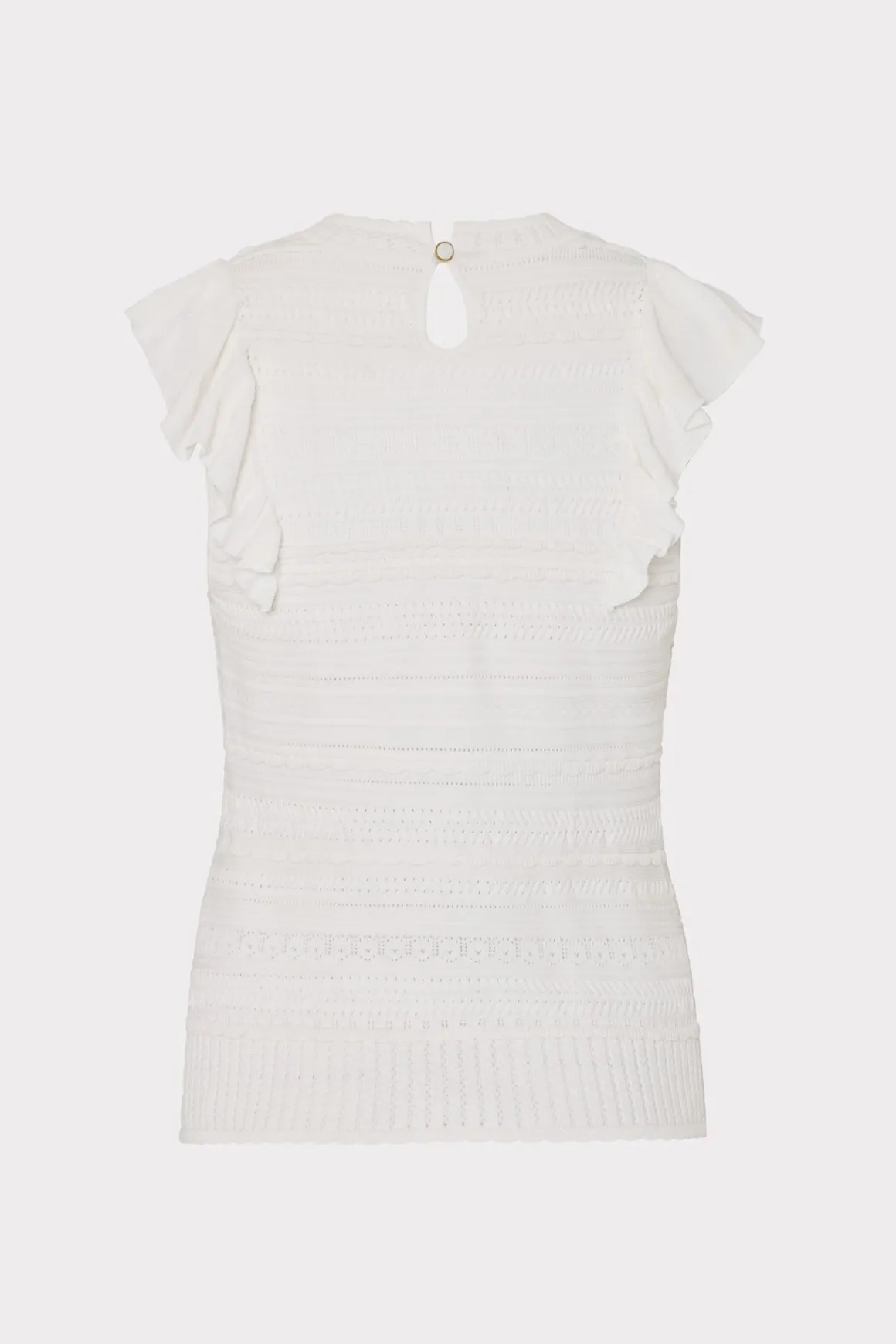 MILLY Tops-Knit Pointelle Flutter Sleeve Top Ecru
