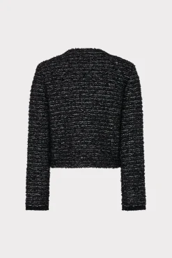 MILLY Jumpsuits & Rompers-Knit Textured Boucle Cardigan Jacket Black Multi