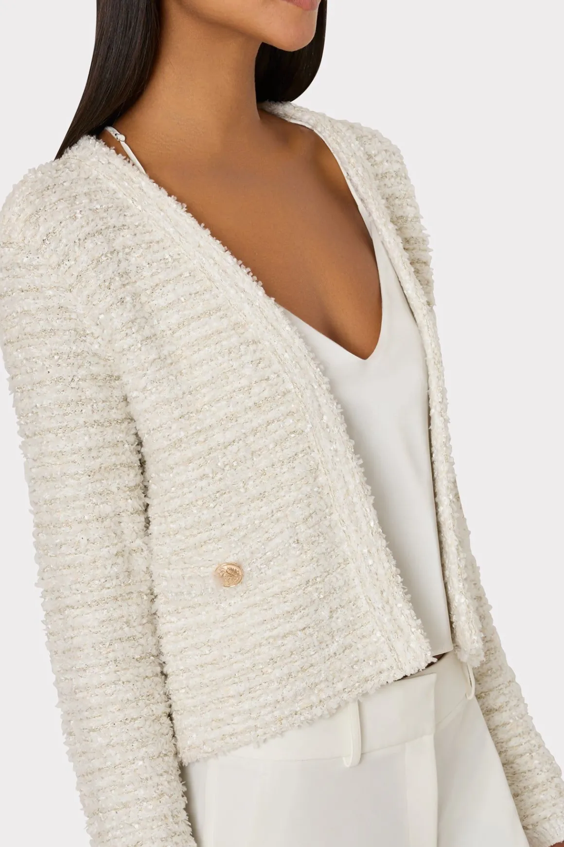 MILLY Coats & Jackets-Knit Textured Boucle Cardigan Jacket Ecru Multi