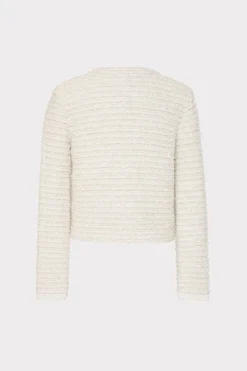 MILLY Coats & Jackets-Knit Textured Boucle Cardigan Jacket Ecru Multi