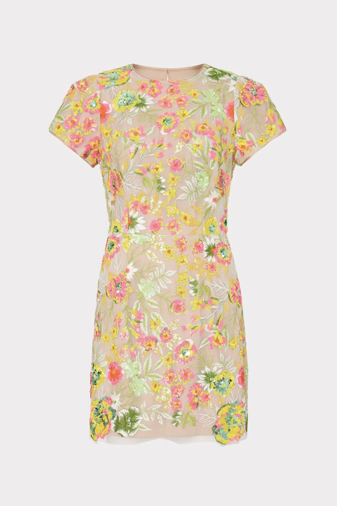 MILLY Cocktail Dresses-Kyla Botanical Petals Sequins Dress Green Multi