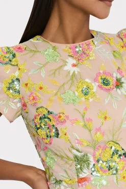 MILLY Cocktail Dresses-Kyla Botanical Petals Sequins Dress Green Multi