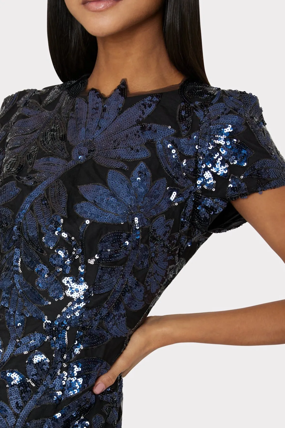 MILLY Jumpsuits & Rompers-Kyla Floral Sequins Dress Navy