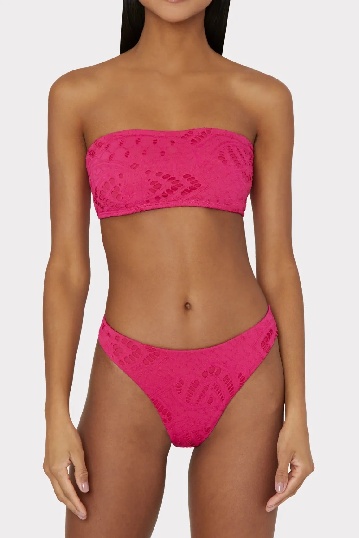 MILLY Jumpsuits & Rompers-Lace Eyelet Bandeau Bikini Top Pink