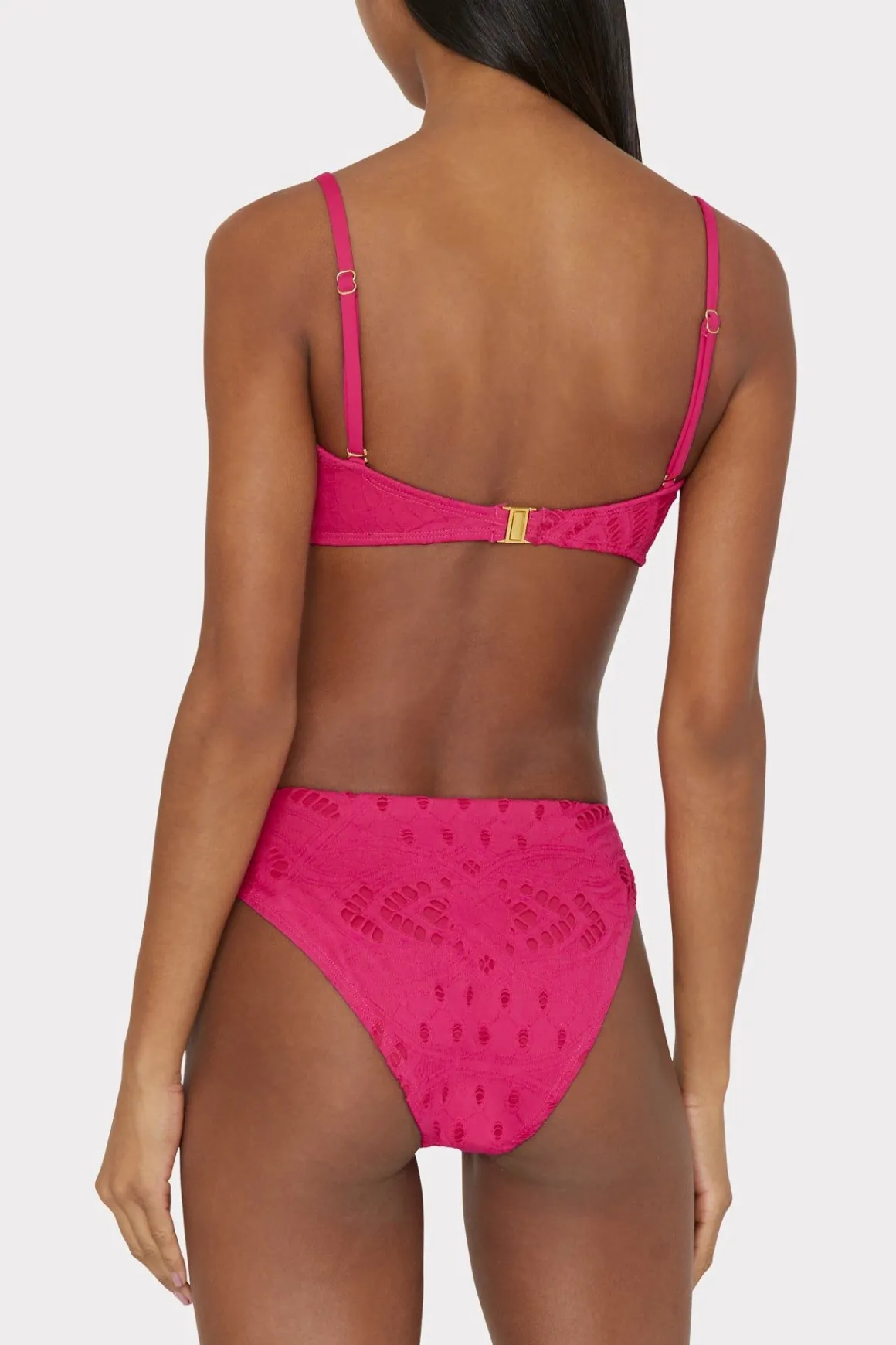 MILLY Bikinis-Lace Eyelet Bandeau Bikini Top Pink