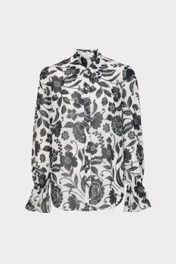MILLY Jumpsuits & Rompers-Lacey Petals In Bloom Blouse Black Multi