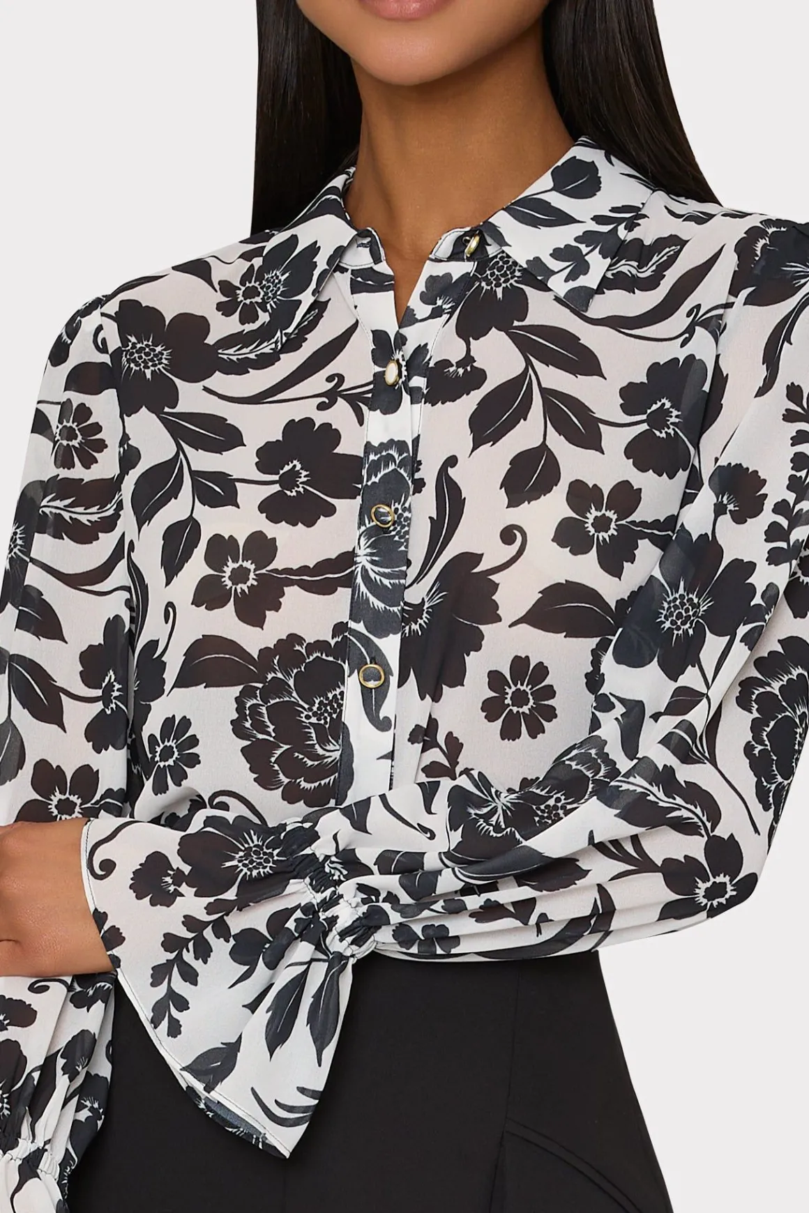 MILLY Jumpsuits & Rompers-Lacey Petals In Bloom Blouse Black Multi