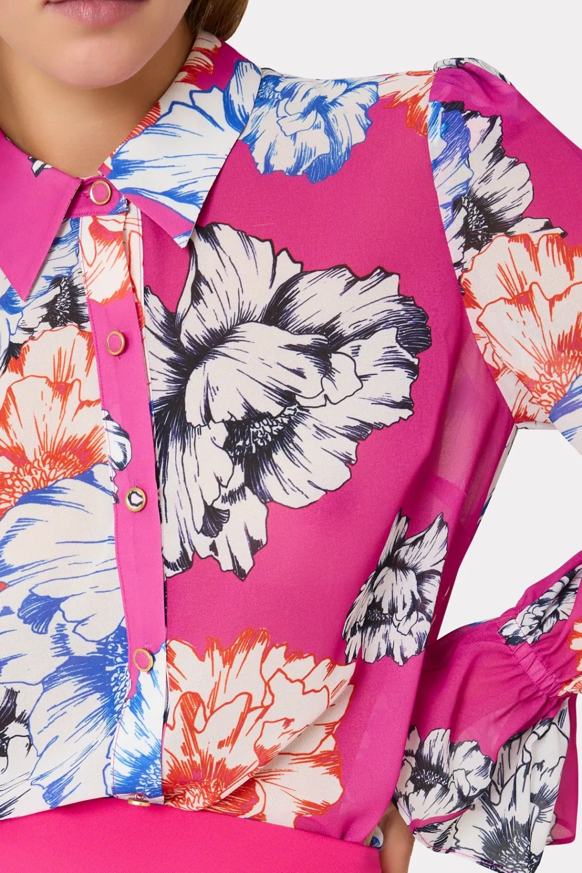 MILLY Jumpsuits & Rompers-Lacey Petals In Bloom Blouse Pink Multi