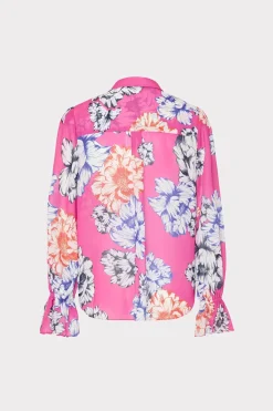 MILLY Tops-Lacey Petals In Bloom Blouse Pink Multi