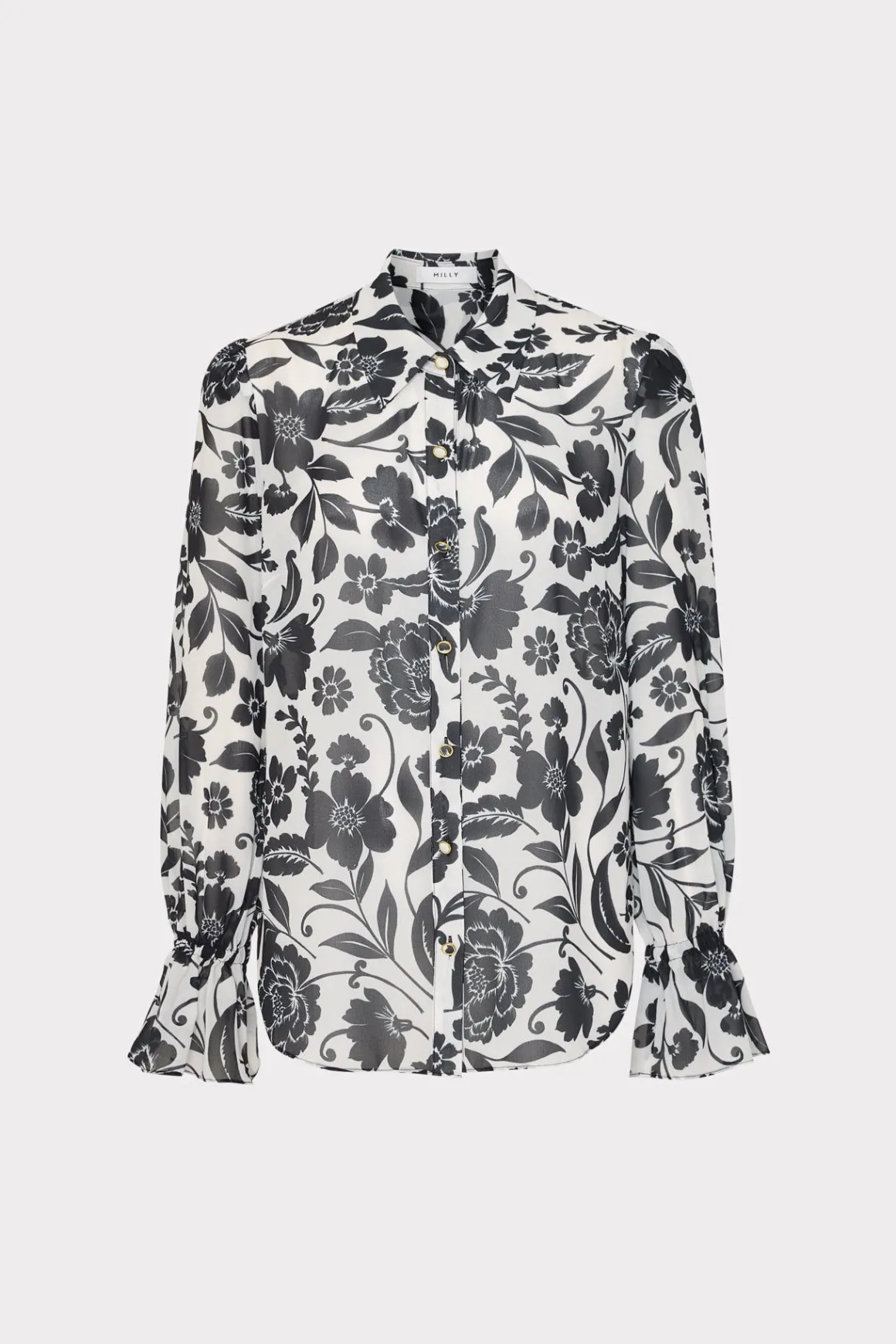 MILLY Tops-Lacey Petals In Bloom Blouse Black Multi
