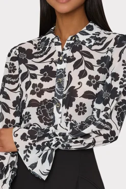 MILLY Tops-Lacey Petals In Bloom Blouse Black Multi
