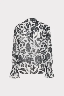 MILLY Tops-Lacey Petals In Bloom Blouse Black Multi