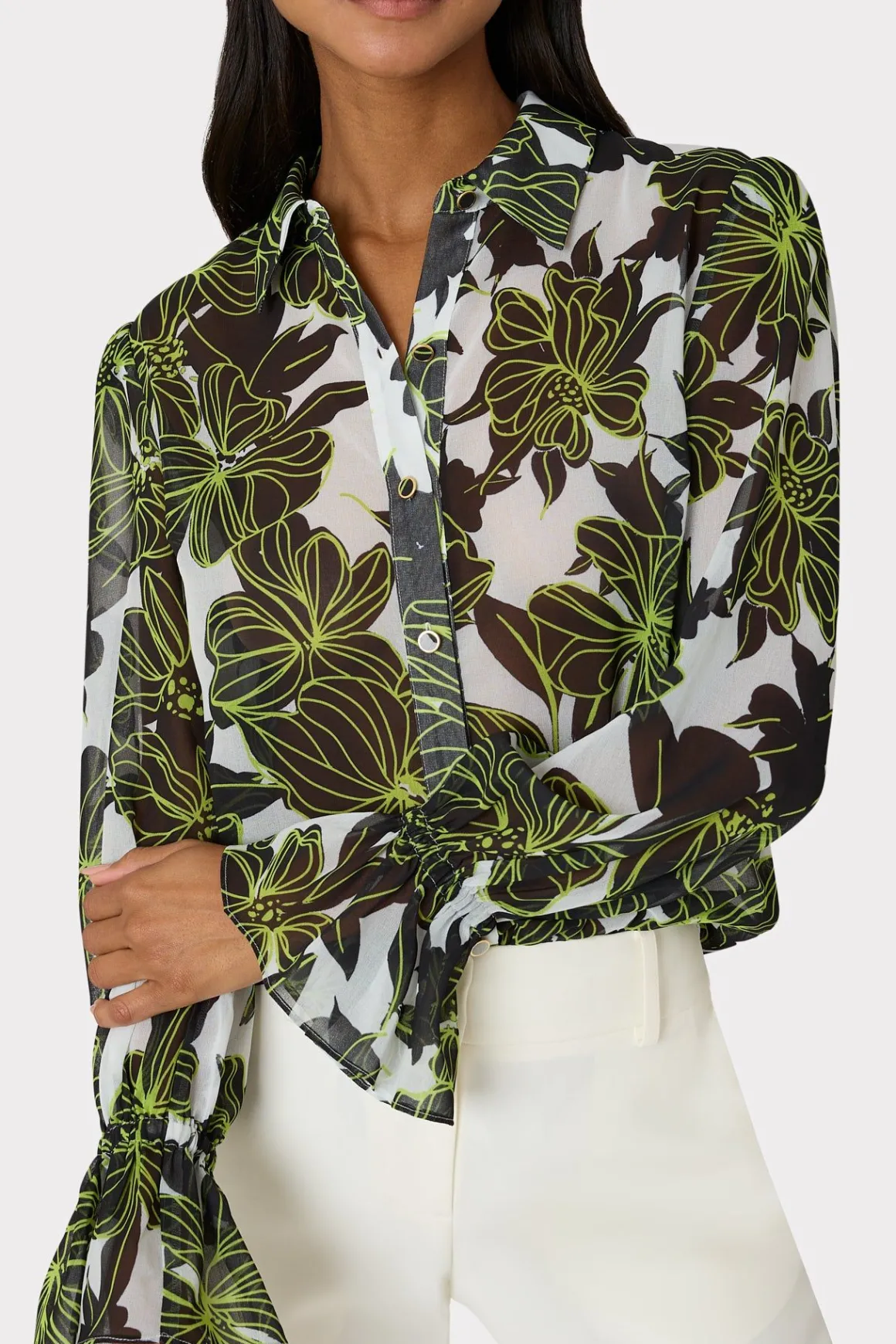 MILLY Jumpsuits & Rompers-Lacey Sea Of Petals Top Chartreuse/Black