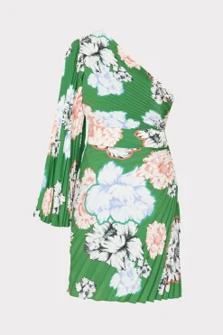 MILLY Sundresses-Linden Petals In Bloom Pleated Dress Green Multi