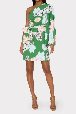 MILLY Mini Dresses-Linden Petals In Bloom Pleated Dress Green Multi