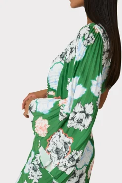 MILLY Mini Dresses-Linden Petals In Bloom Pleated Dress Green Multi