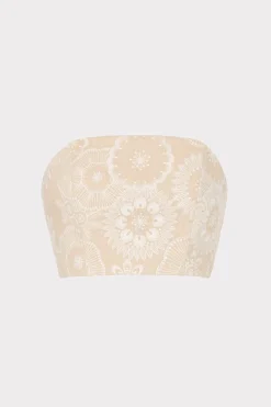 MILLY Matching Sets-Linen Embroidered Crop Top Natural/Ecru