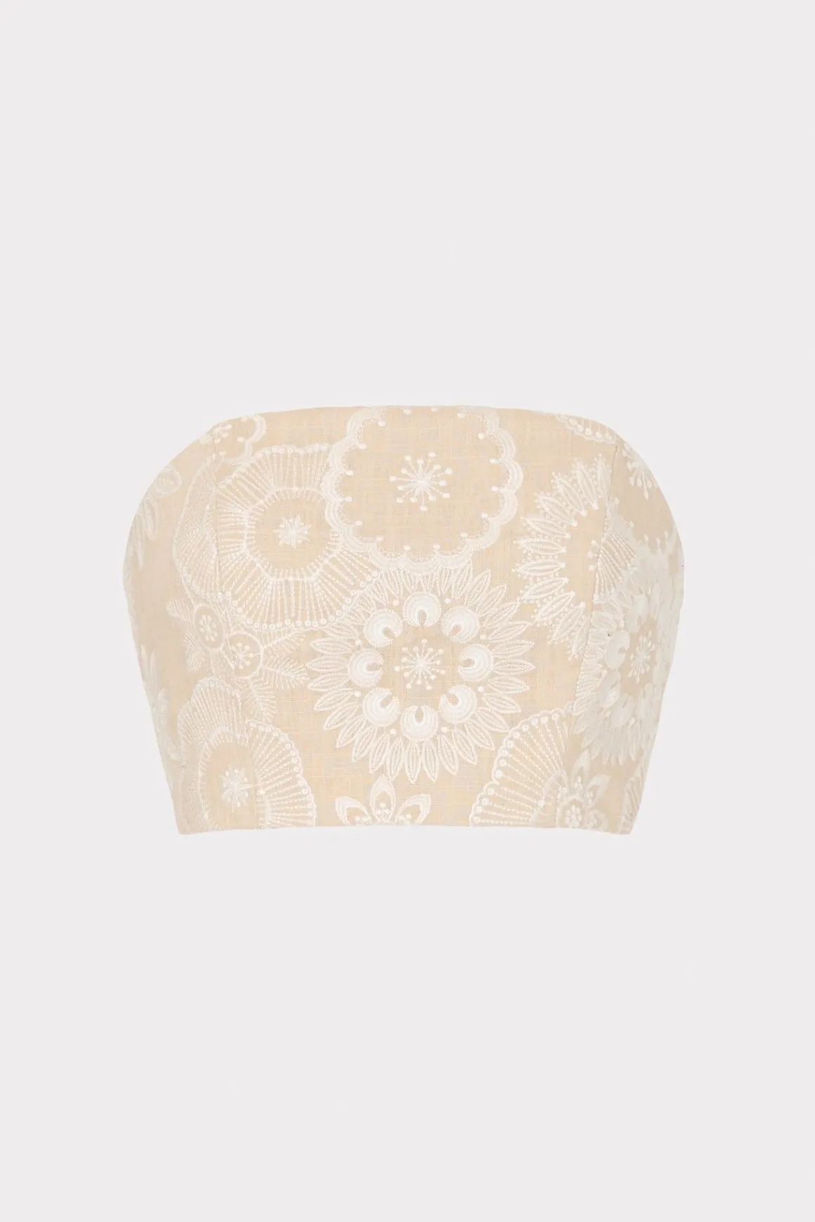 MILLY Matching Sets-Linen Embroidered Crop Top Natural/Ecru