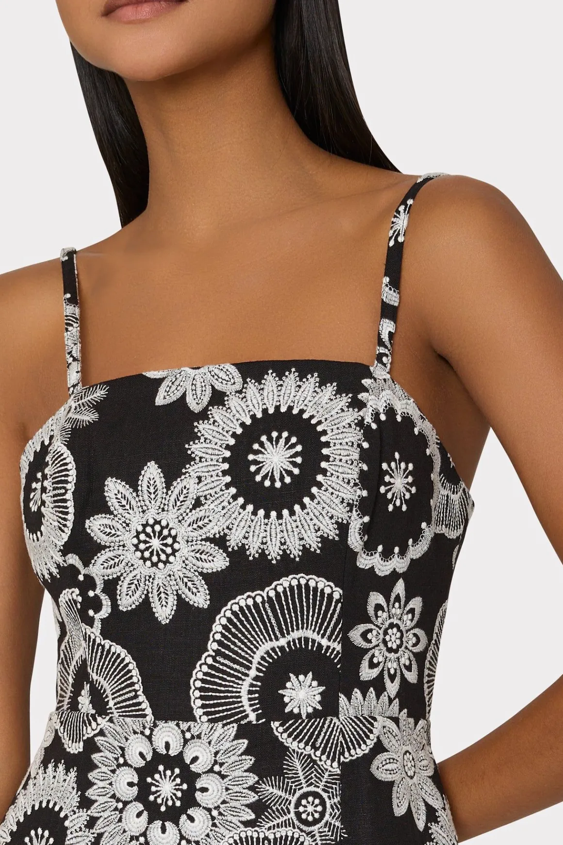 MILLY Day Dresses-Linen Embroidered Dress Black/White