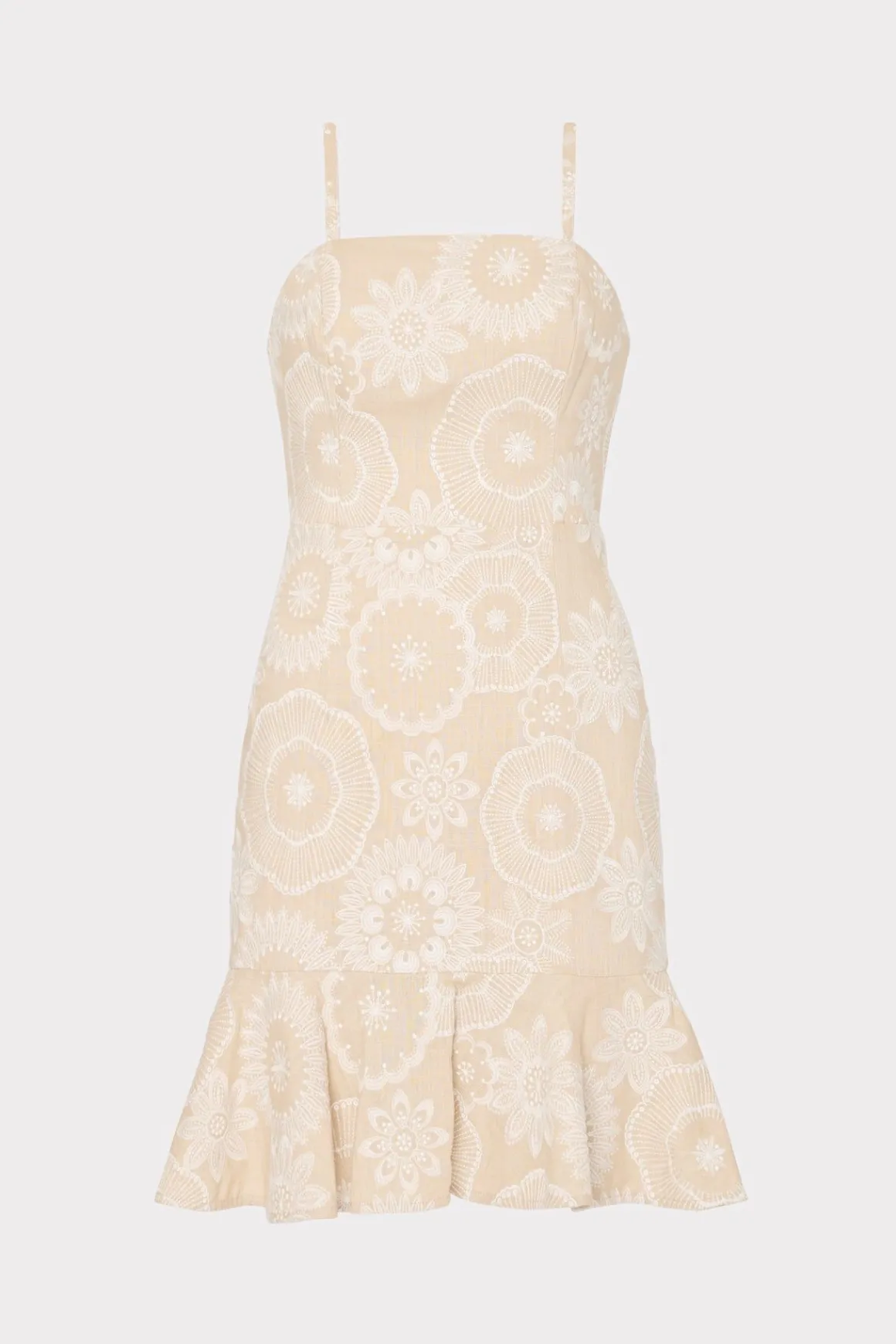 MILLY Mini Dresses-Linen Embroidered Dress Natural/Ecru