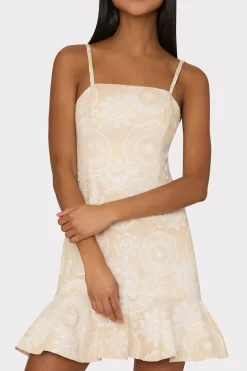 MILLY Mini Dresses-Linen Embroidered Dress Natural/Ecru