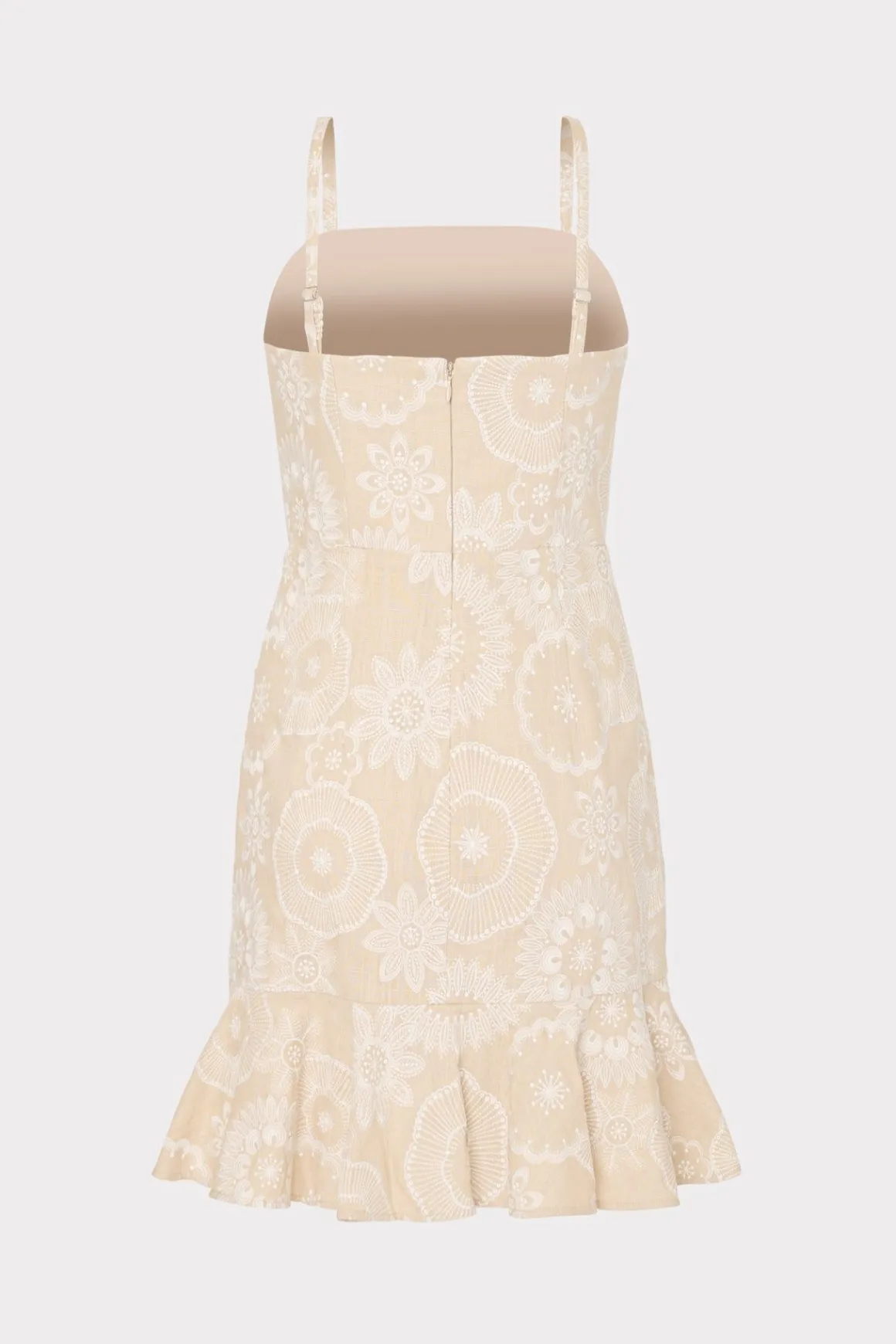 MILLY Mini Dresses-Linen Embroidered Dress Natural/Ecru