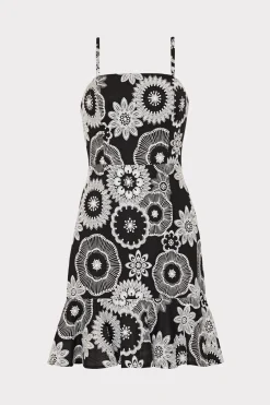MILLY Mini Dresses-Linen Embroidered Dress Black/White