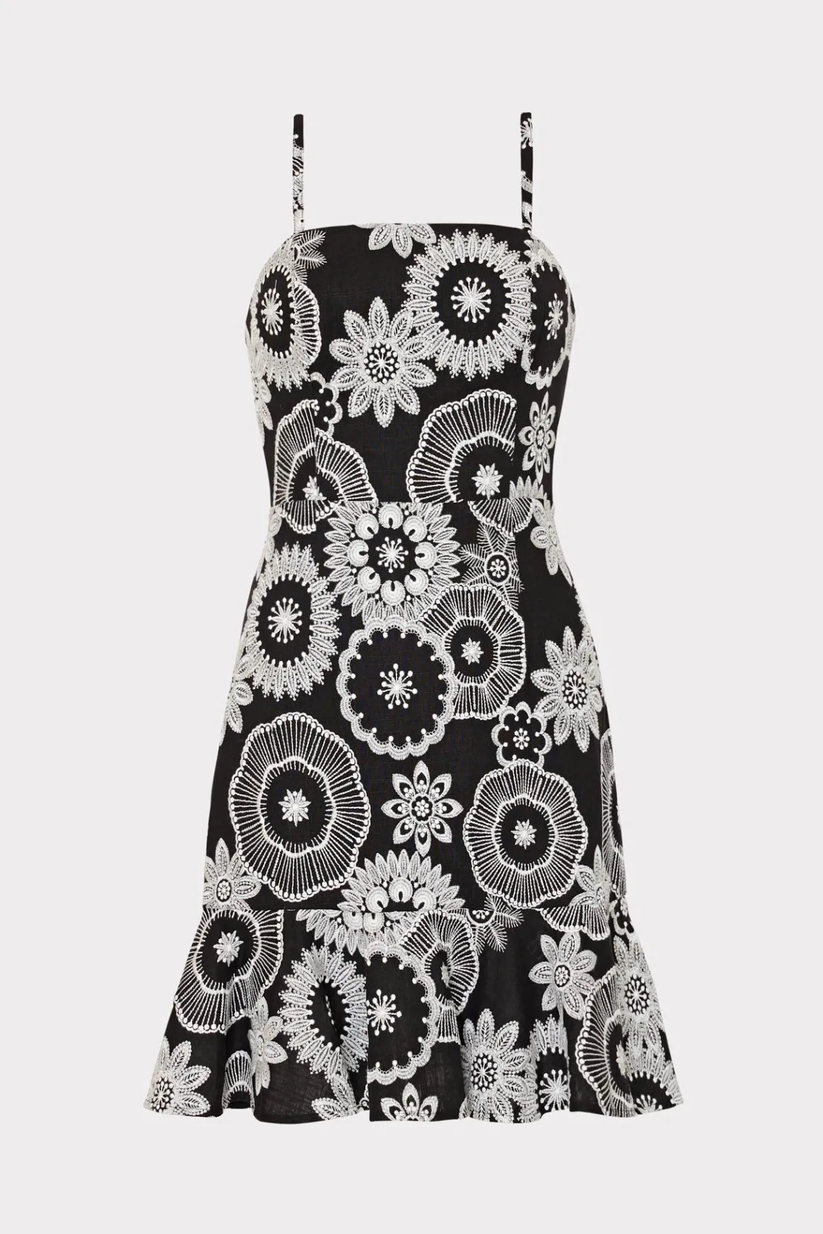 MILLY Mini Dresses-Linen Embroidered Dress Black/White
